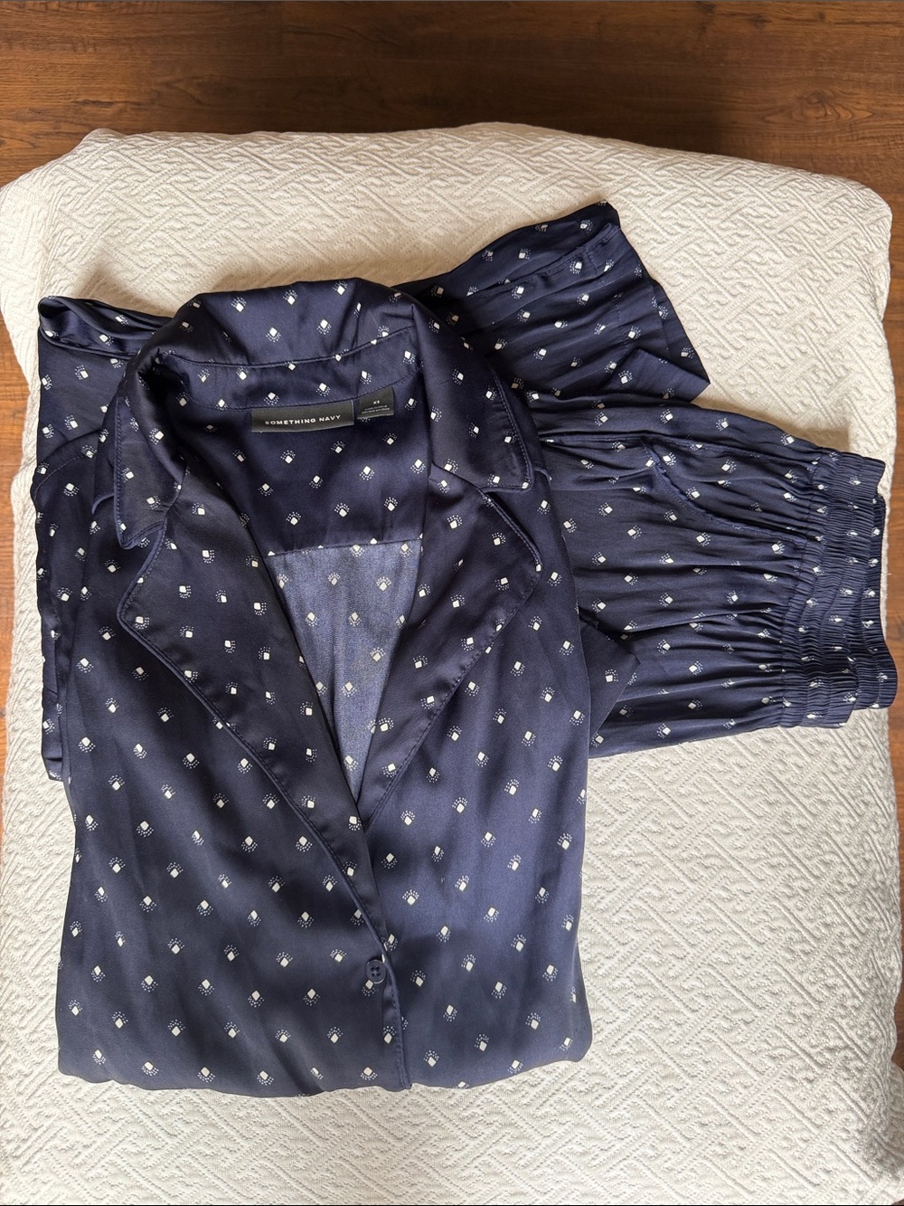 Something Navy Navy Pajama Set with White Dot Print Xs top xxs bottoms